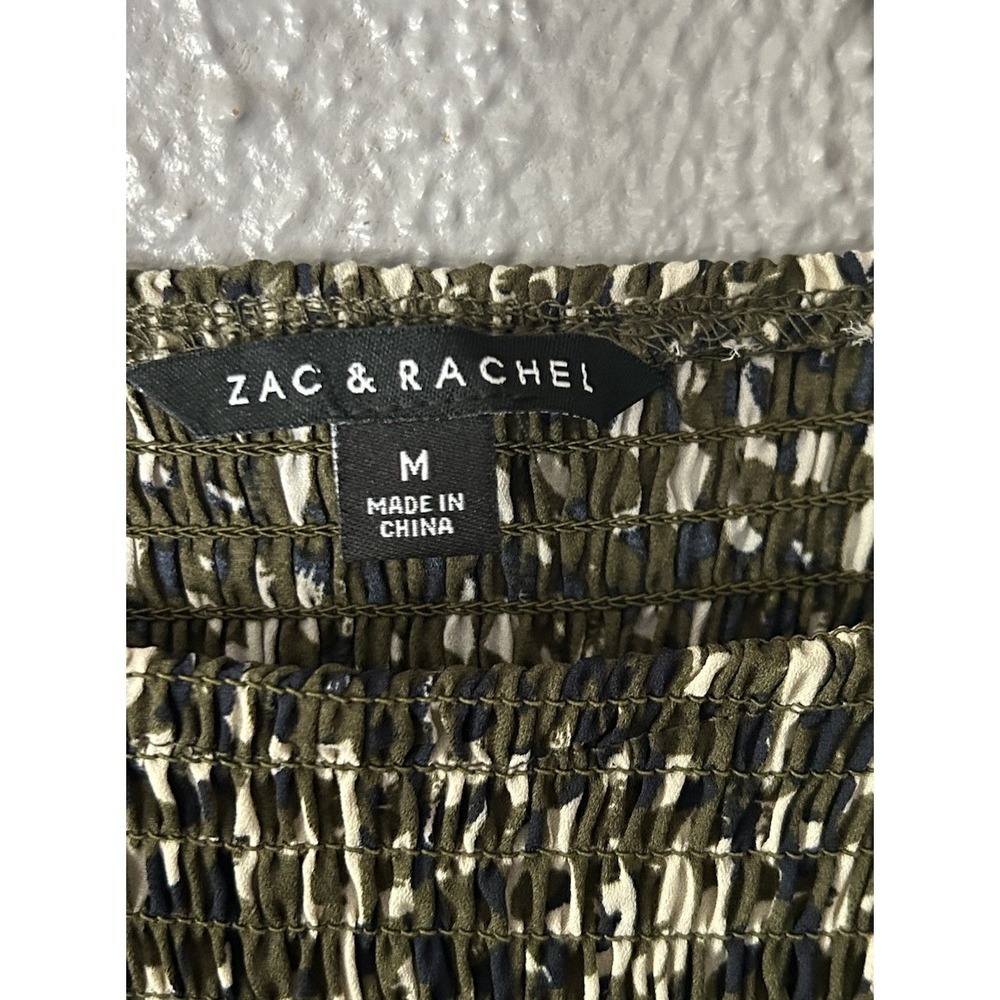Women's Zac Rachel Long Sleeve Green White Stretch Bodice Blouse Size M Abstract - Picture 4 of 4